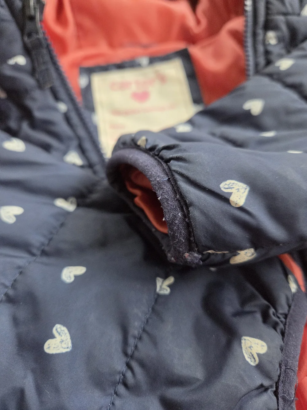 Carter's Navy Puffer Jacket with White Hearts and Pink Interior, 3T